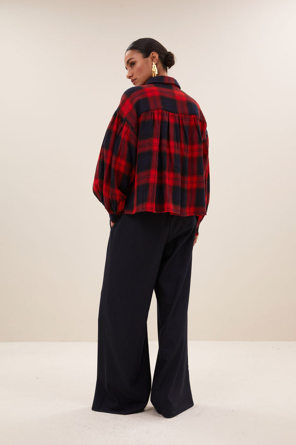 Sarah Short Red Check Blouse