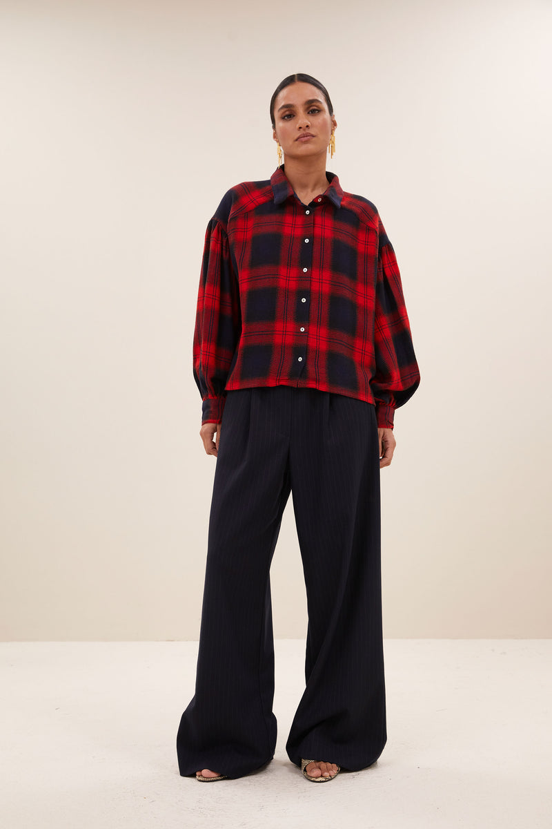 Sarah Short Red Check Blouse
