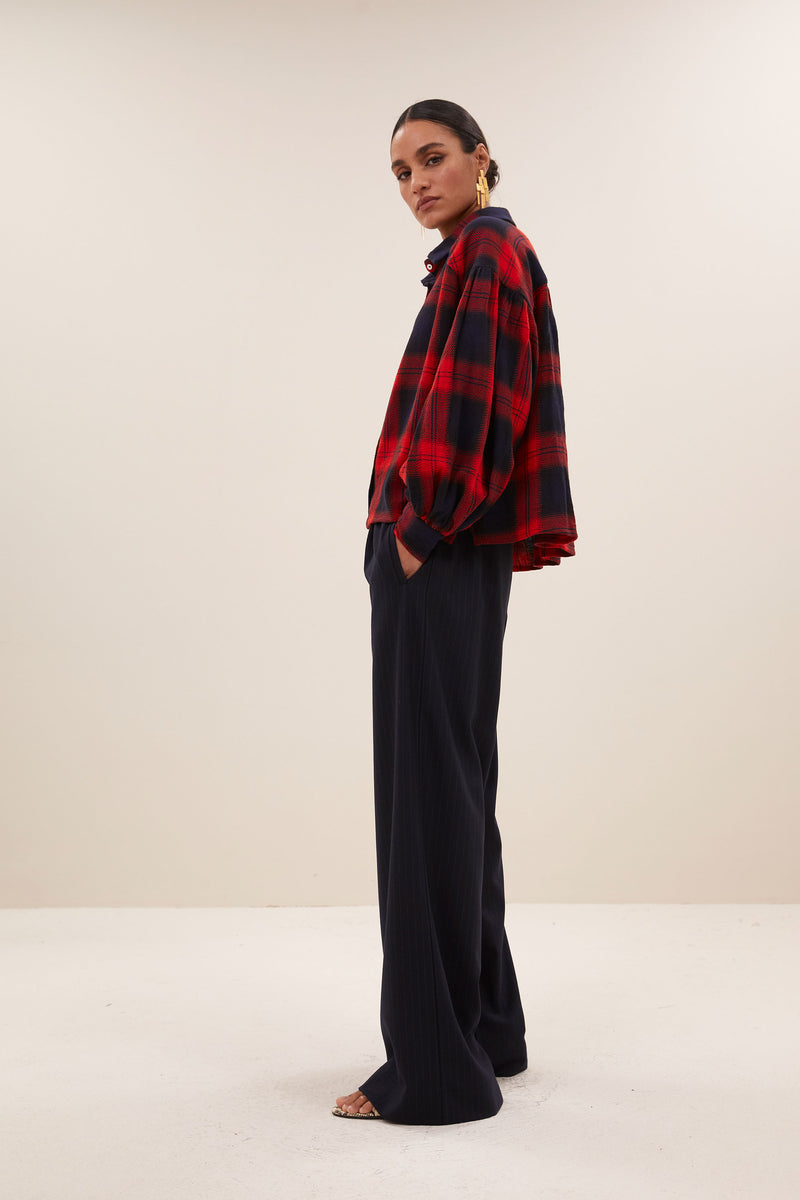 Sarah Short Red Check Blouse