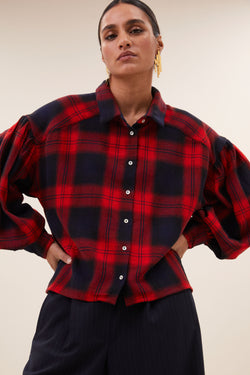 Sarah Short Red Check Blouse