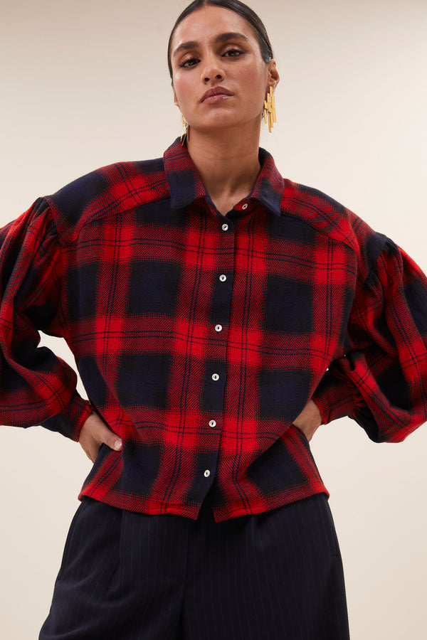 Sarah Short Red Check Blouse